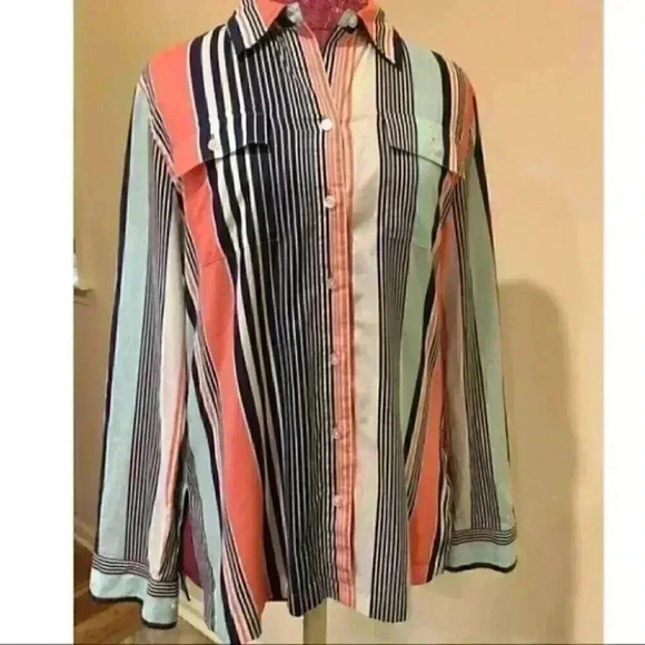 Jones New York Signature Pinstriped Top Sz m - Picture 1 of 7